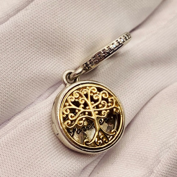 EUC Pandora 791988CZ Silver & 14k Gold Family Roots Tree Dangle Charm - Picture 7 of 14